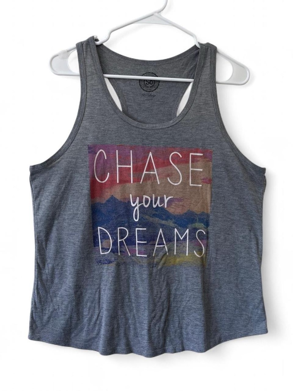 Women’s XL American Heritage SO Gray Graphic Chase Your Dreams Racerback Tank